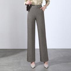 春夏季新款韩版条纹简约时尚百搭高腰阔腿休闲裤