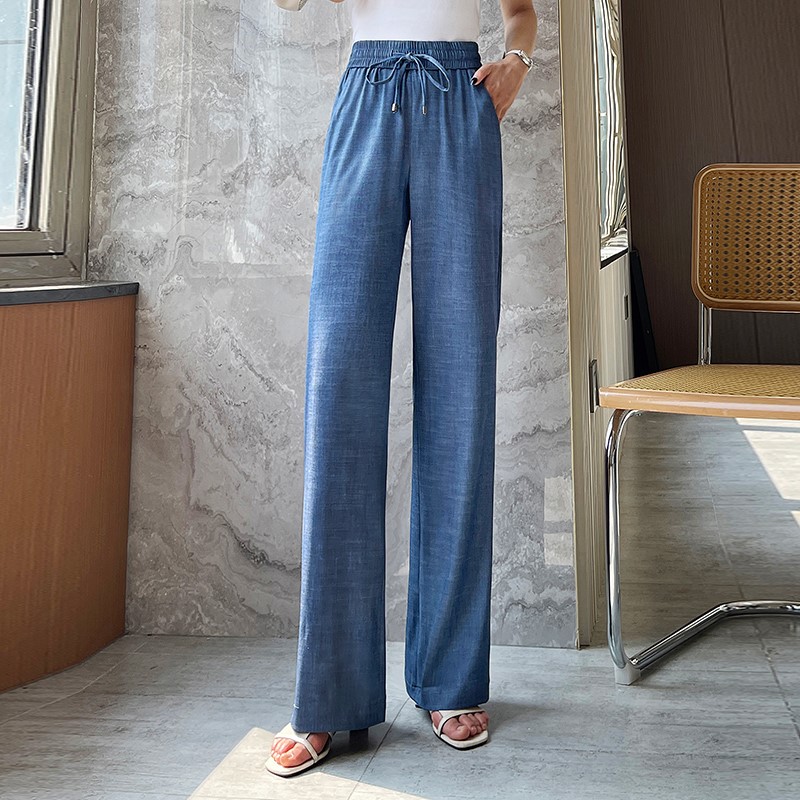 天丝拖地阔腿牛仔裤女夏季新款高腰垂感显瘦长裤休闲直筒裤子