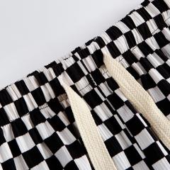 格子裤女高腰垂感新款春装棋盘格抽绳小个子直筒显瘦休闲裤子