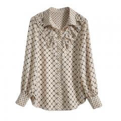 女装优雅蝴蝶结细格纹翻领衬衫