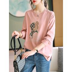 欧洲站大码新款烫钻蕾丝拼接小熊T恤