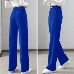 时尚松紧腰阔腿裤女高腰显高显瘦裤子宝蓝色