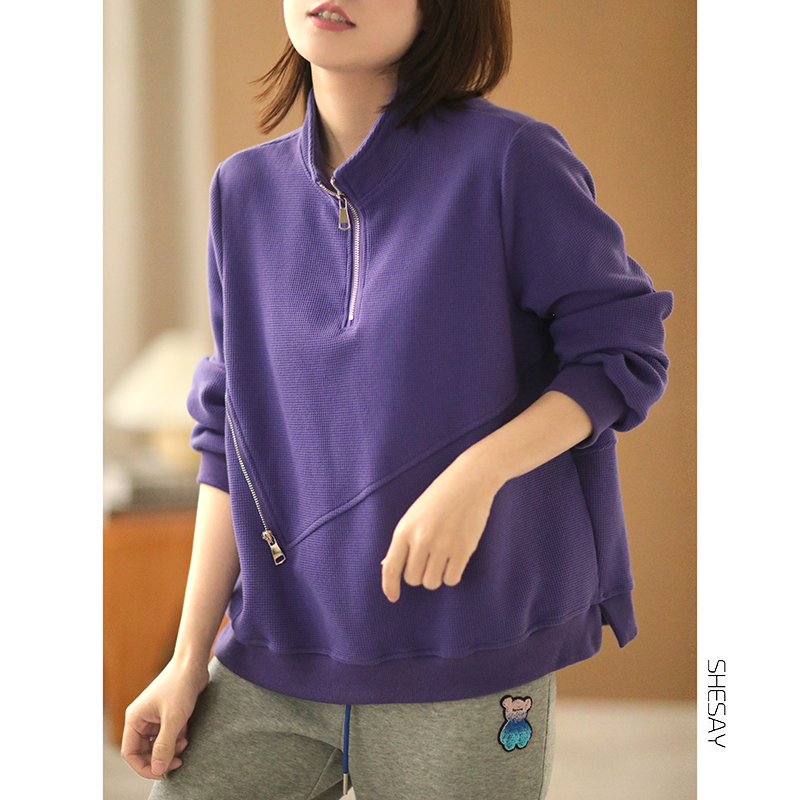 拉链设计立领卫衣女宽松休闲上衣