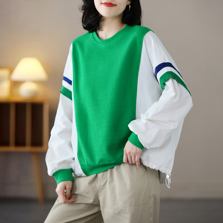 泡泡棉卫衣女圆领文艺气质休闲百搭宽松显瘦大码春季T恤女