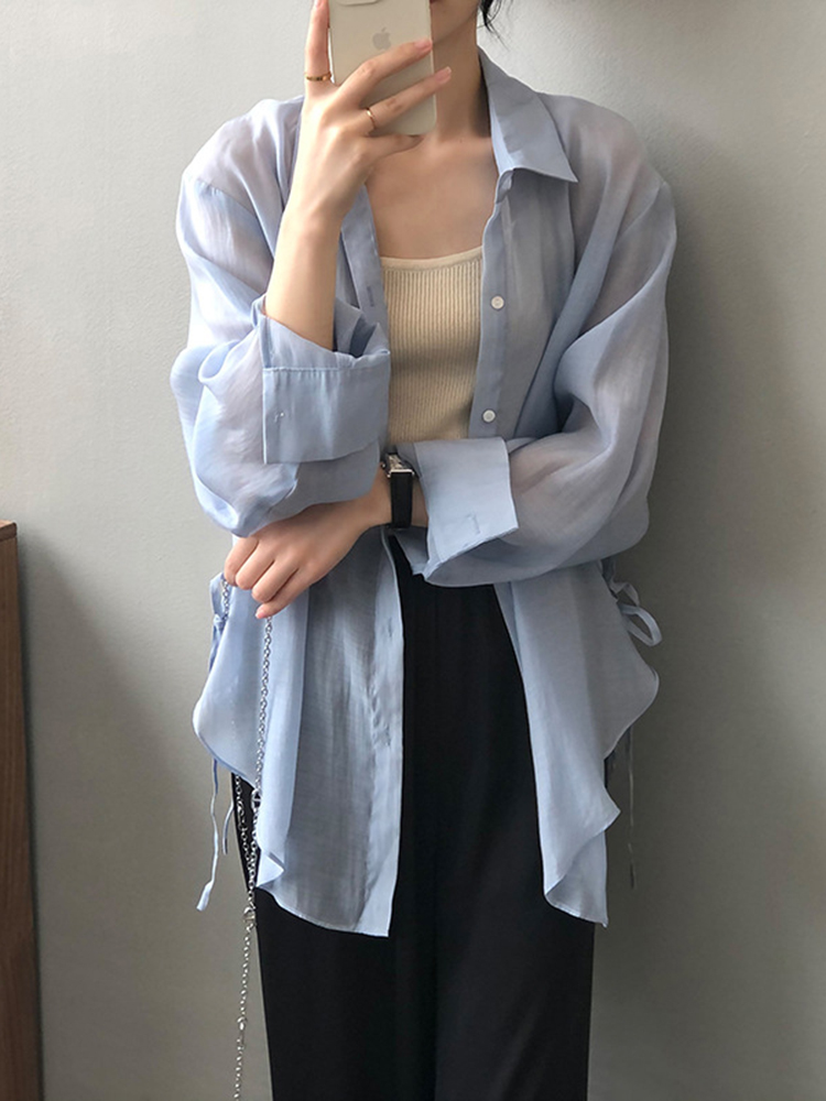 粉色女士衬衫设计感小众不规则高级感上衣夏季雪纺衬衣防晒衣