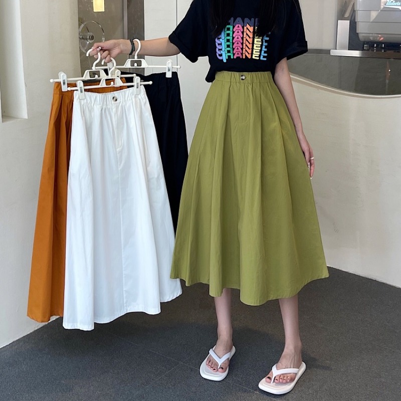 夏季新款高腰显瘦女裙设计感小众中长款A字半身裙大摆裙子