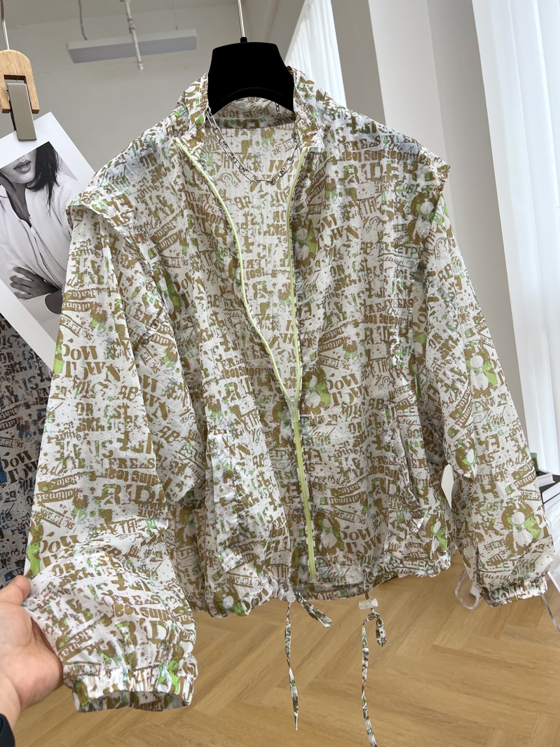 设计感小众定制图案花色立领宽松休闲薄款外套女夏季防晒衣上衣潮