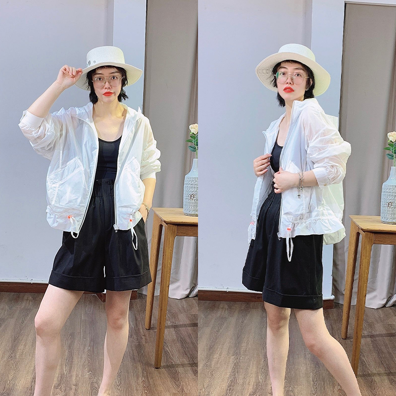 防晒衫宽松轻薄纯色百搭透视轻盈空气感连帽长袖开衫外套