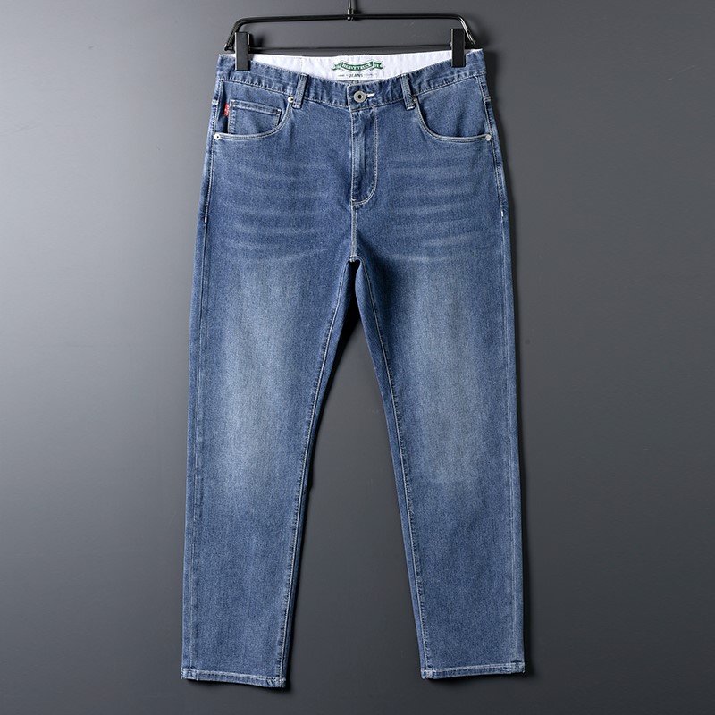 夏季薄款修身直筒蓝色牛仔裤大码弹力时尚男士休闲长裤潮