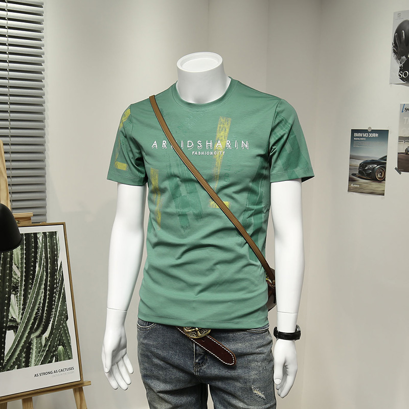 男生上衣韩版潮印花圆领短袖t恤 时尚休闲字母刺绣内搭体恤