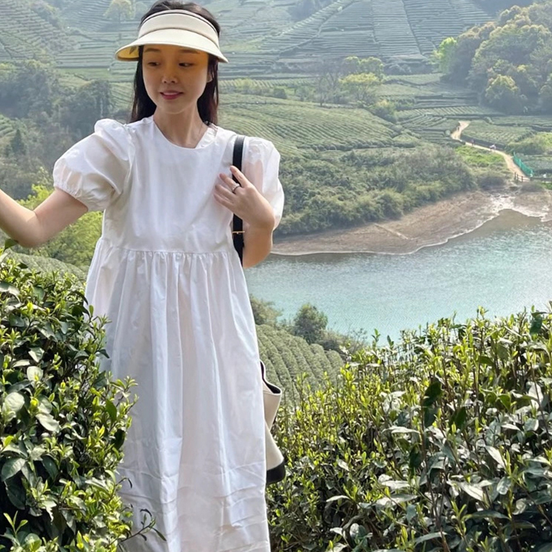 泡泡袖连衣裙女夏季新款设计感小众法式度假风超仙长裙