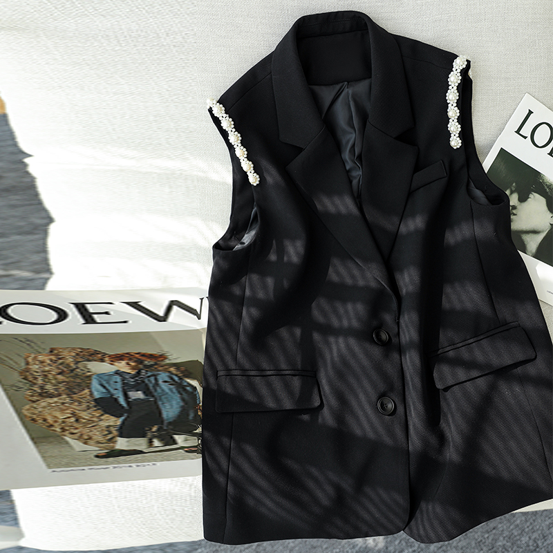 新款马夹背心韩版宽松小香风黑色西装马甲外套女中长款气质潮