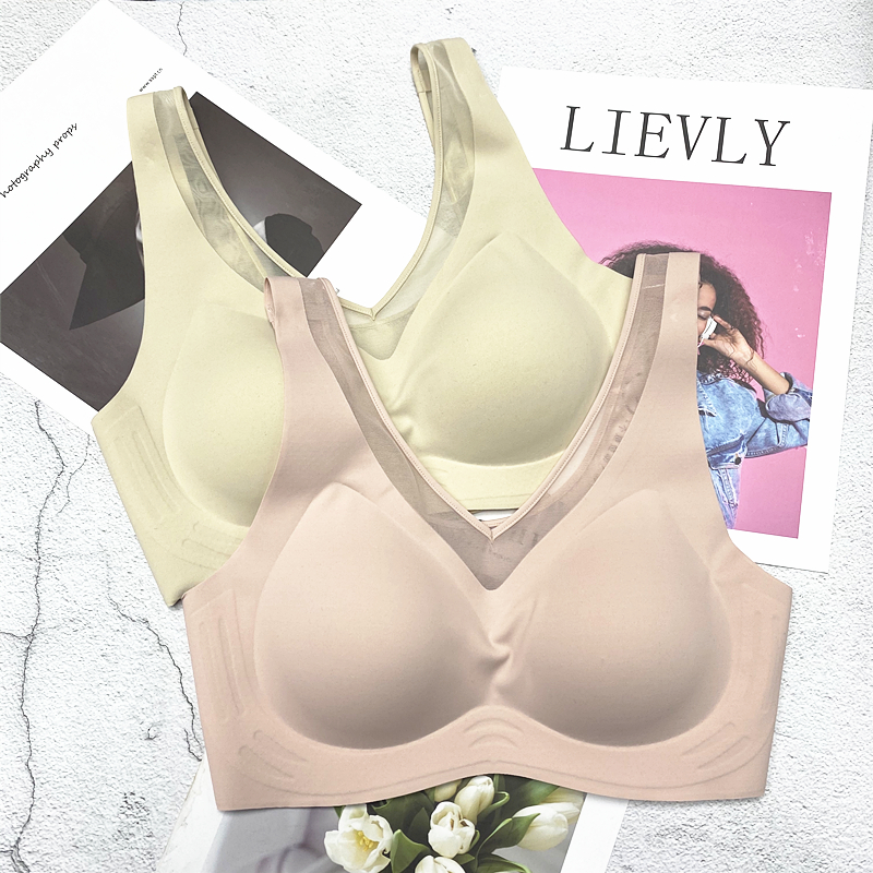 网纱拼接背心式乳胶垫无痕内衣小胸聚拢防下垂固定无钢圈运动文胸