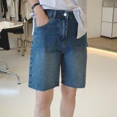 夏季推荐 韩国牛仔五分裤 夏日薄款牛仔短裤 毛边直筒中裤女