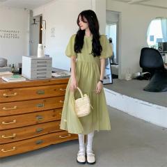 法式超仙泡泡袖连衣裙女新款韩版收腰裙子夏季显瘦气质中长裙