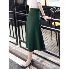 墨绿色半身裙春夏 a字裙子高腰百褶裙显瘦长裙复古大摆裙