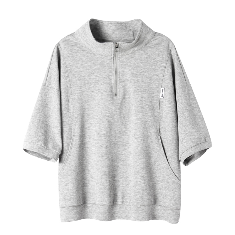 夏季短袖衫~纯色宽松立领套头蝙蝠衫上衣