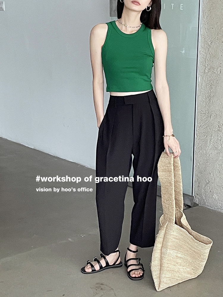 高腰八分休闲裤女夏小众垂感显瘦西裤薄款直筒萝卜裤