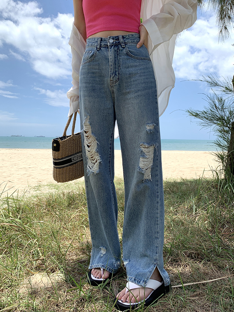 时尚减龄破洞牛仔裤大码女装
