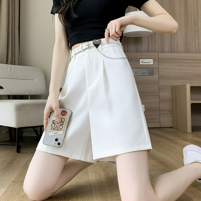 黑色西装短裤女夏季宽松阔腿裤高腰a字直筒裤五分裤外穿休闲热裤