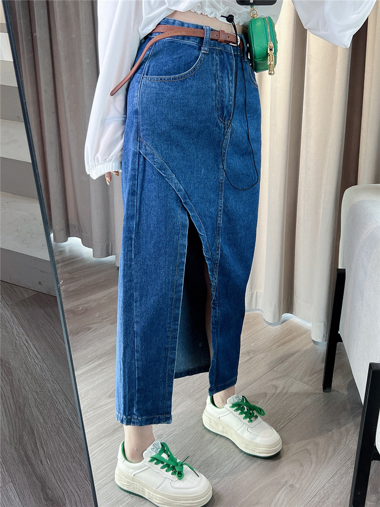 高腰显瘦牛仔裙小个子半身长裙女开叉裙子夏季