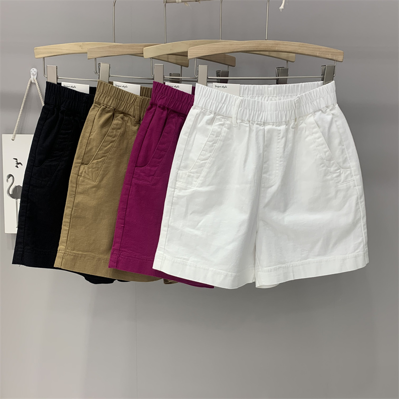 欧货夏季显瘦松紧腰五分休闲短裤女直筒中裤热裤女潮