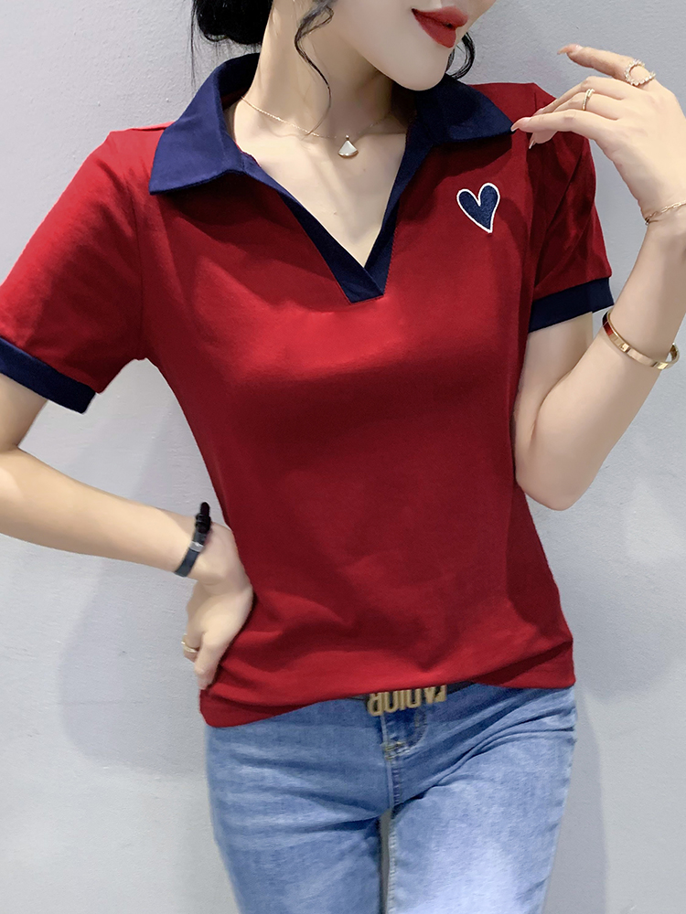 夏季新款欧货POLO衫T恤女短袖时尚撞色翻领上衣修身半袖体恤