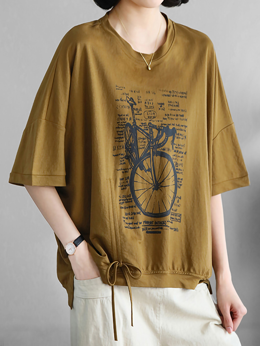 轻奢文艺短袖T恤女圆领印花气质百搭宽松显瘦夏薄款上衣