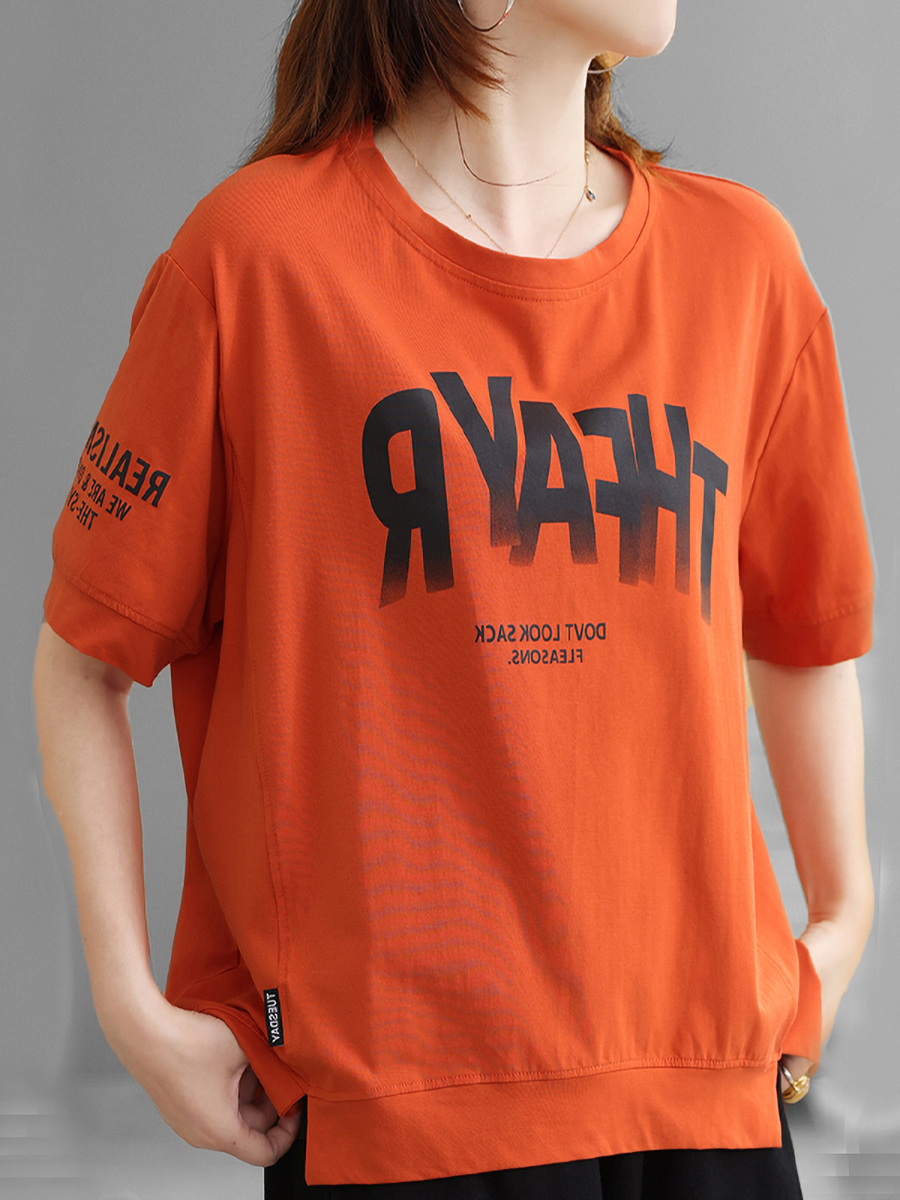 短袖T恤女夏季新款时尚通勤休闲百搭拼接字母上衣