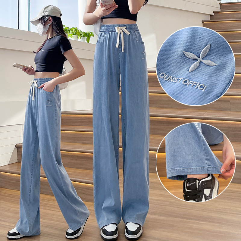 天丝牛仔阔腿裤女夏装休闲宽松加长