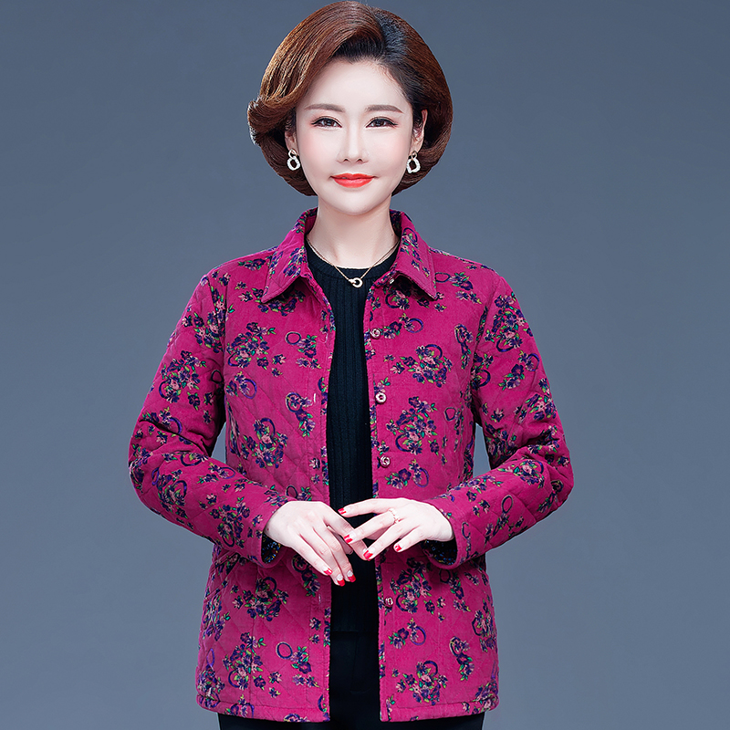 中老年女春秋装纯棉薄棉服衬衣大码老年人棉袄妈妈宽松夹棉衫外套