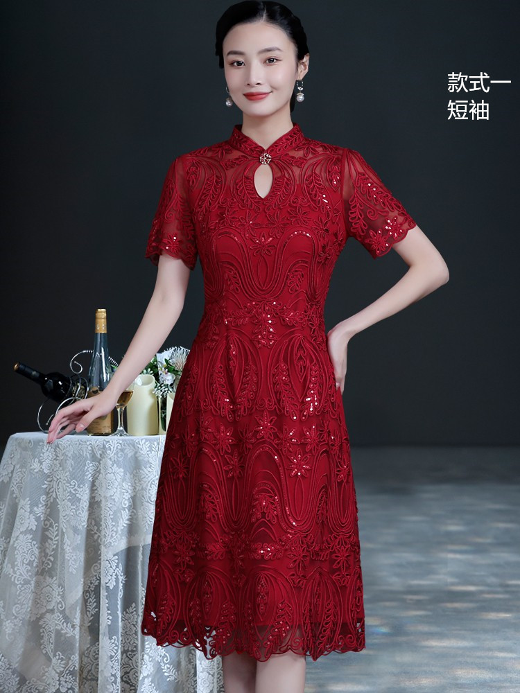 高端喜婆婆婚宴装年轻洋气婚礼妈妈礼服高贵连衣裙儿女结婚旗袍夏