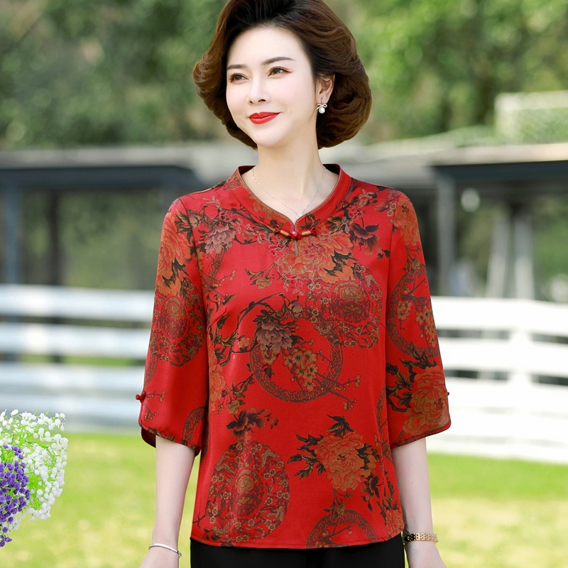 上衣女夏贵夫人小衫宽松大码妈妈装
