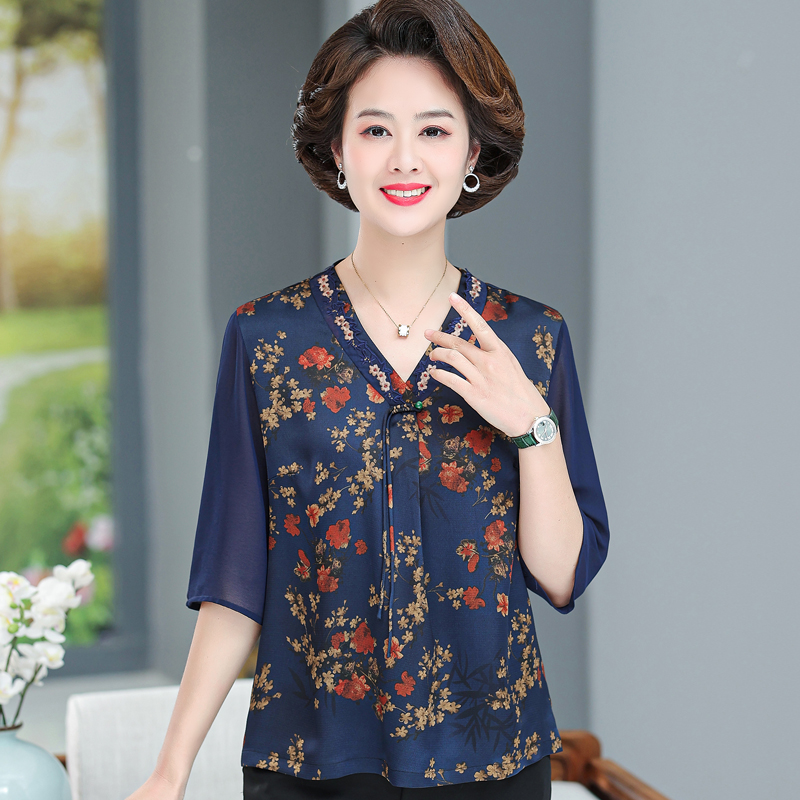 上衣夏季加肥加大码胖妈妈半袖T恤高贵小衫