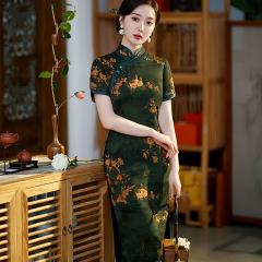 新款女夏年轻少女气质高端中国风改良侧八扣旗袍碎花连衣裙
