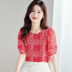 碎花雪纺衫女短袖夏季新款时尚别致漂亮小衫宽松显瘦洋气上衣