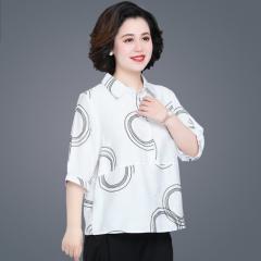 中老年宽松短袖衬衫新款中老年妈妈洋气宽松衬衫