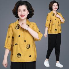 中老年宽松短袖衬衫新款中老年妈妈洋气宽松衬衫