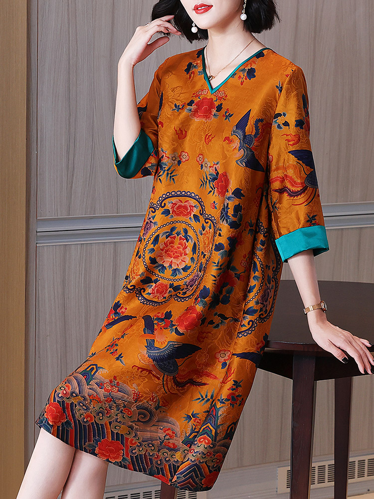 夏季女装新款大牌民族风气质真丝裙子