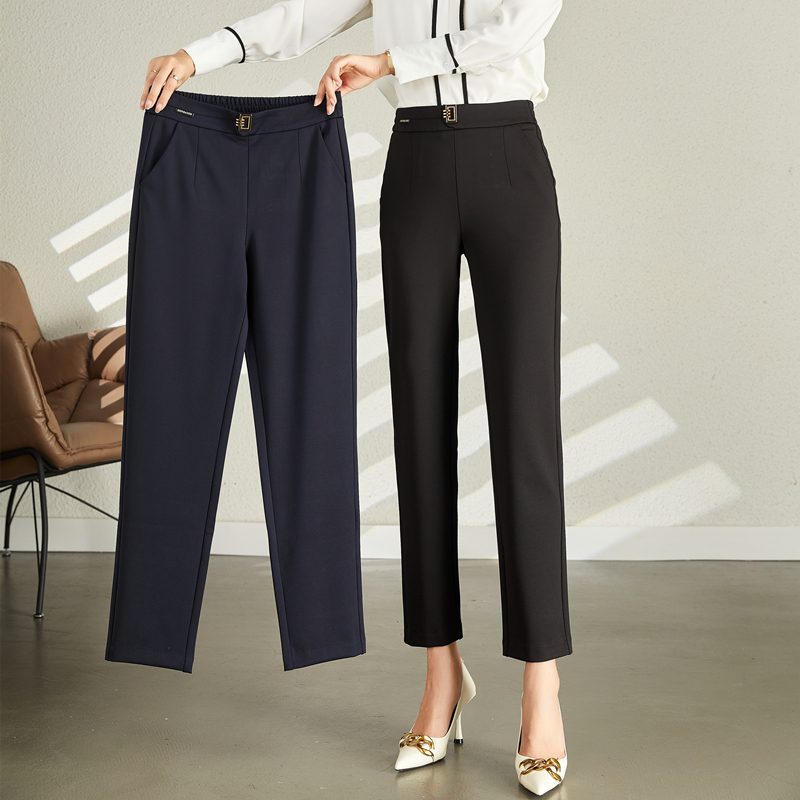 高腰弹力修身休闲裤时尚百搭九分西装裤