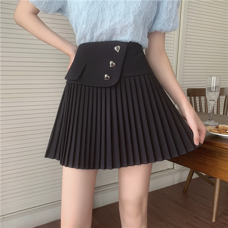 夏季设计感小众粉色压褶a字短裙女大码新款高腰遮肚百褶裙半身裙