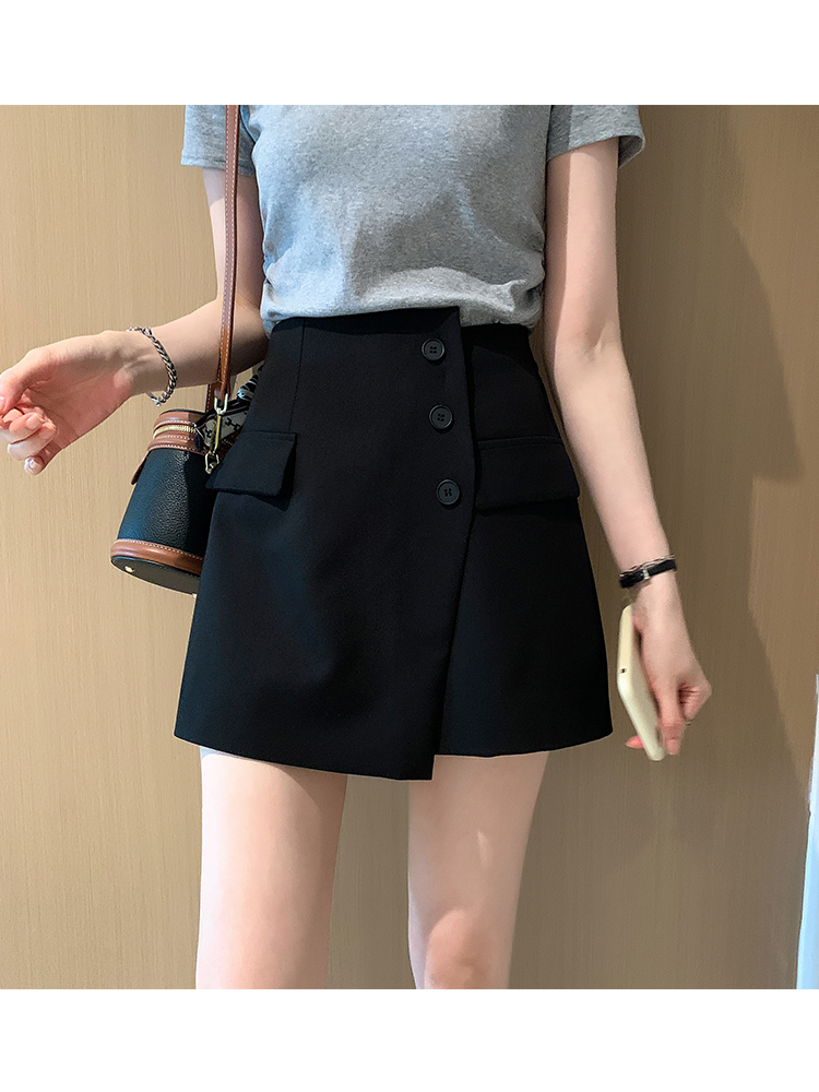 不规则高腰西装短裤裙女夏季新款韩版纽扣通勤气质a字阔腿裤