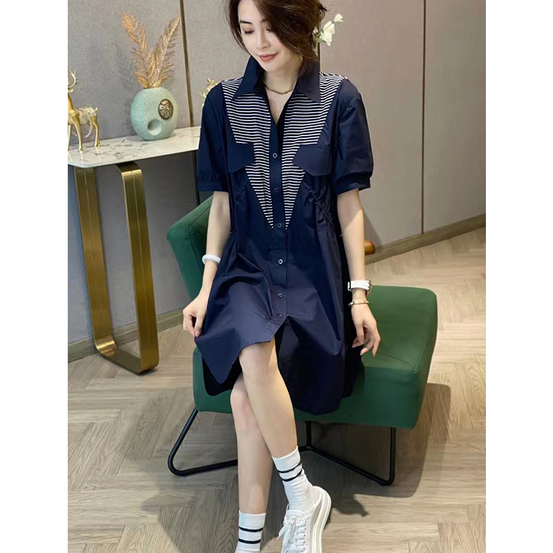 POLO领衬衫连衣裙女拼接设计感高级休闲裙子夏季