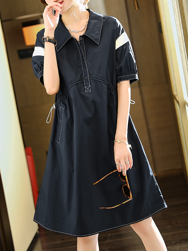 新款精梳棉衬衫连衣裙宽松胖妹妹女装