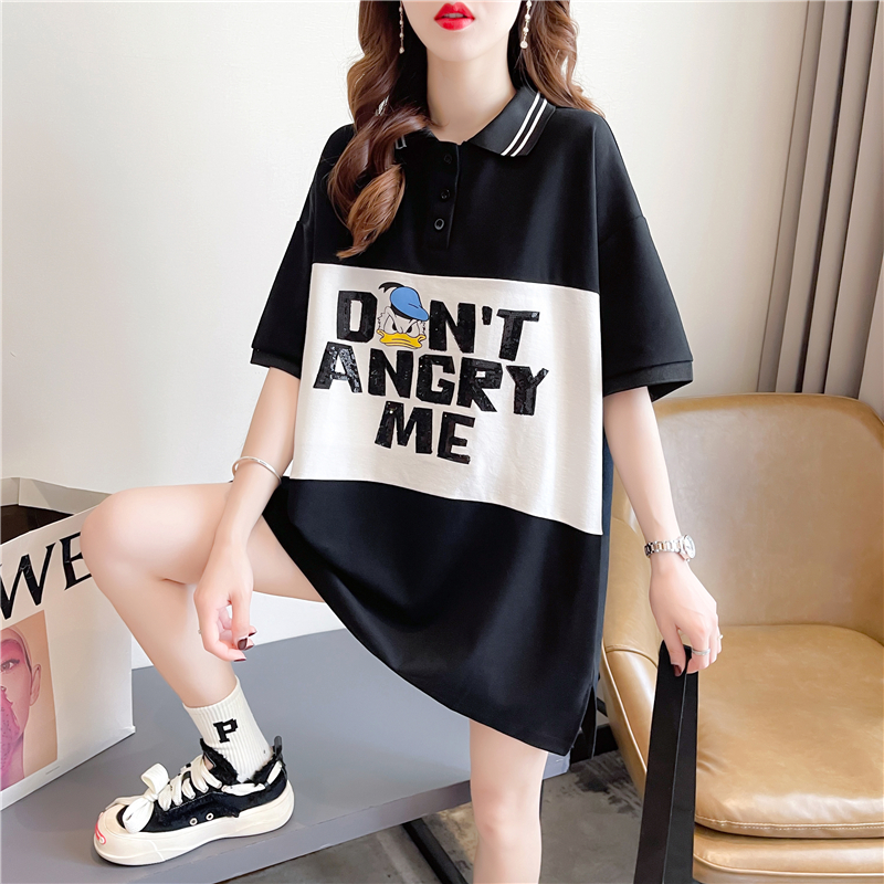 polo衫短袖t恤女夏季中长款宽松百搭