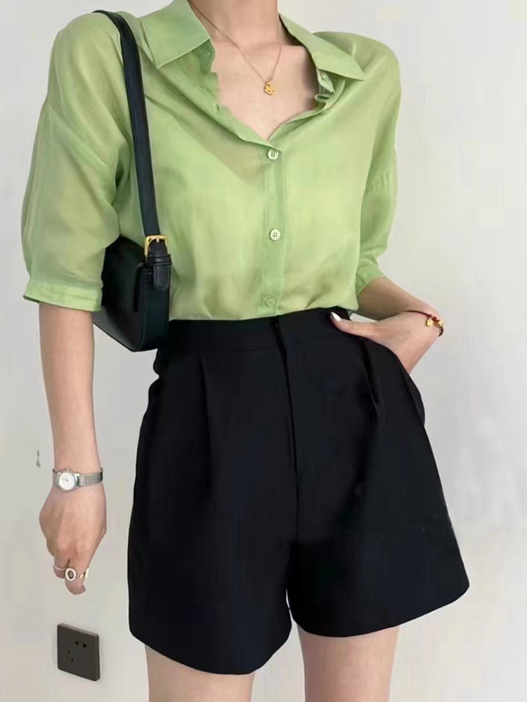 夏季高腰阔腿a字五分小个子显瘦宽松薄款裤子