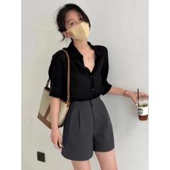 夏季高腰阔腿a字五分小个子显瘦宽松薄款裤子