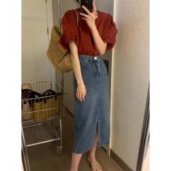 高腰牛仔半身裙女中长款韩版百搭开叉直筒一步裙包臀裙