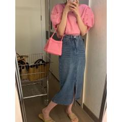 高腰牛仔半身裙女中长款韩版百搭开叉直筒一步裙包臀裙