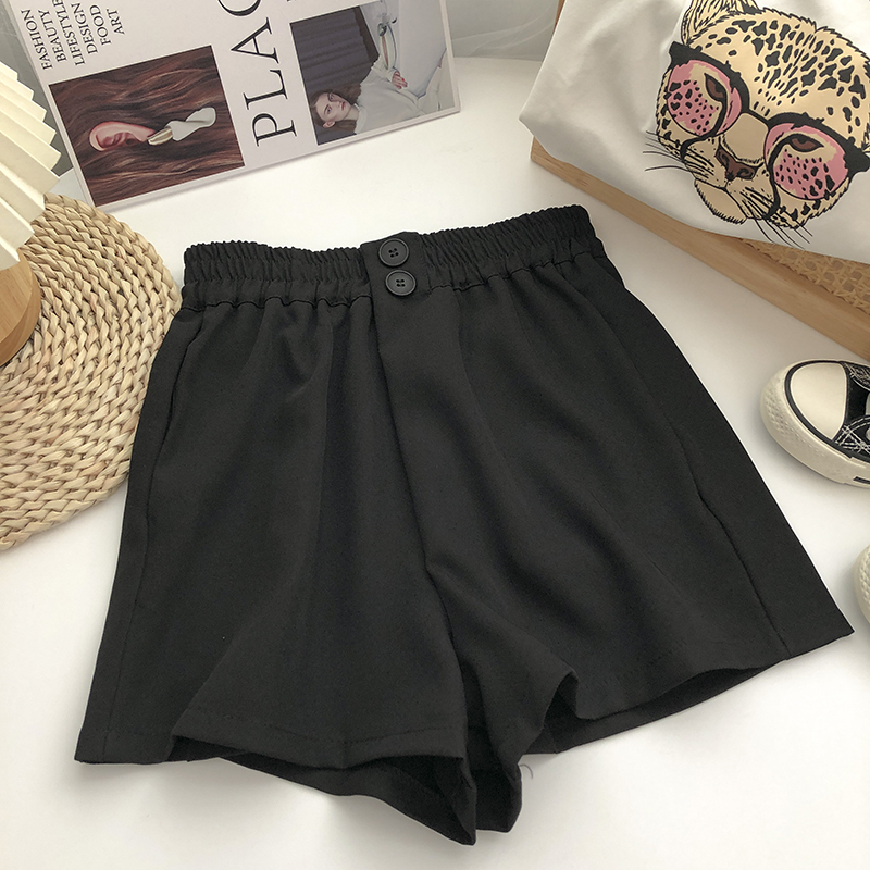 两粒扣高腰纯色A字休闲裤女夏季韩版时尚百搭外穿阔腿短裤